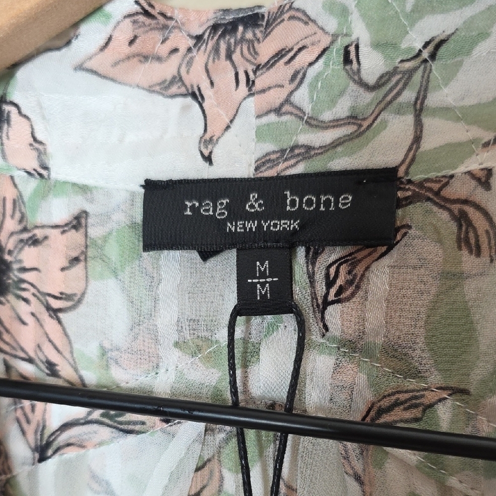 Rag & Bone Sachi Floral Lattice Blouse Green/White Women's Medium Boho Peasant - Picture 3 of 12